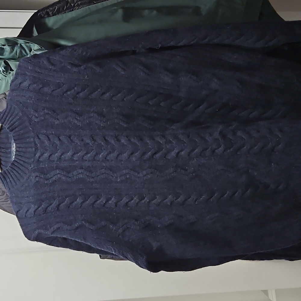 Brooks Brothers Merino wool Cashmere Cable Crewneck Sweater Knit Navy Blue